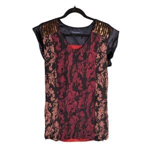 French Connection Silk Tunic Black and Red Dress Women's 4